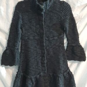 Free People Whimsigoth Chunky Black Knit Wool Blend Sweater Snap Closures